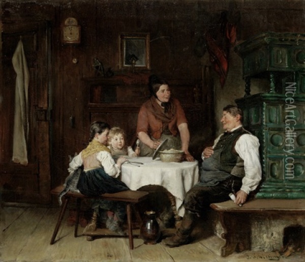 Bauerliche Familie Beim Mahl Oil Painting - Felix Schlesinger