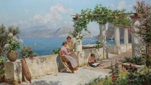 Figures On A Terrace In Capri Oil Painting - Robert Alott
