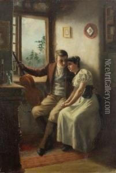 Junges Paar Am Fenster. Oil Painting - Reinhold De Witt