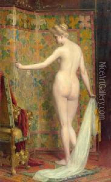 Standing Female Nude. Oil Painting - Georg Balthasar Probst