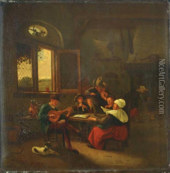 Interieur Mit Musizierender Tischgesellschaft. Oil Painting - Jan Steen