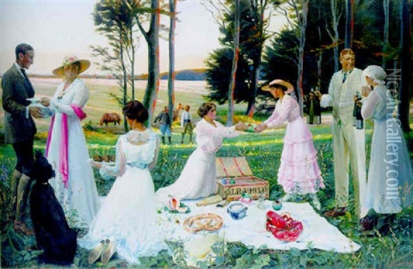 The Afternoon Picnic Oil Painting - Harald Slott-Moller