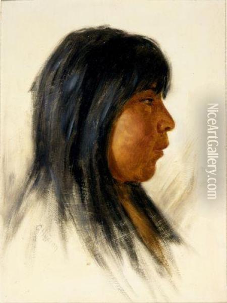 Untitled (profile Of A Pomo Indian) Oil Painting - Grace Carpenter Hudson