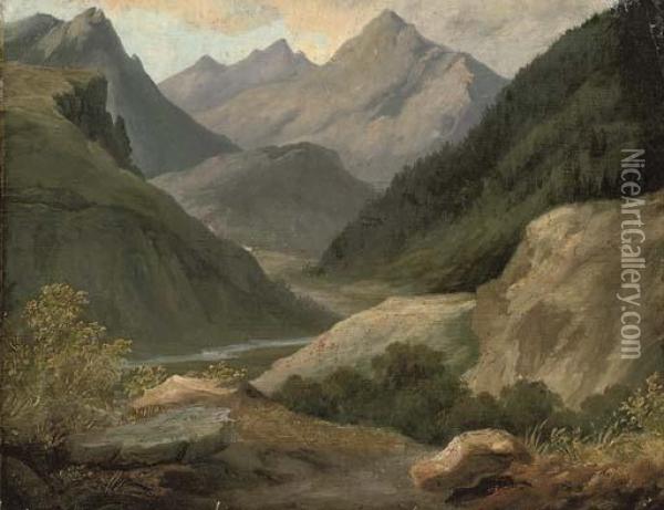 A Valley In The Pyrenees Oil Painting - Alexandre Louis R. Millin Du Perreux
