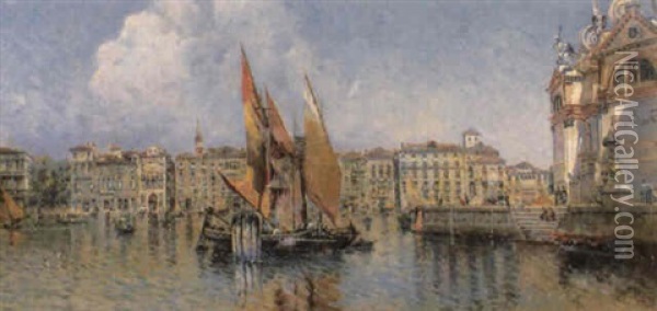 The Grand Canal, Venice, From S. Maria Della Salute Oil Painting - Antonio Maria de Reyna Manescau