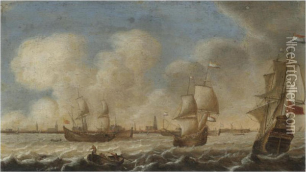 Dutch Shipping Off The Coast Of Amsterdam Oil Painting - Pieter Jansz. Coopse