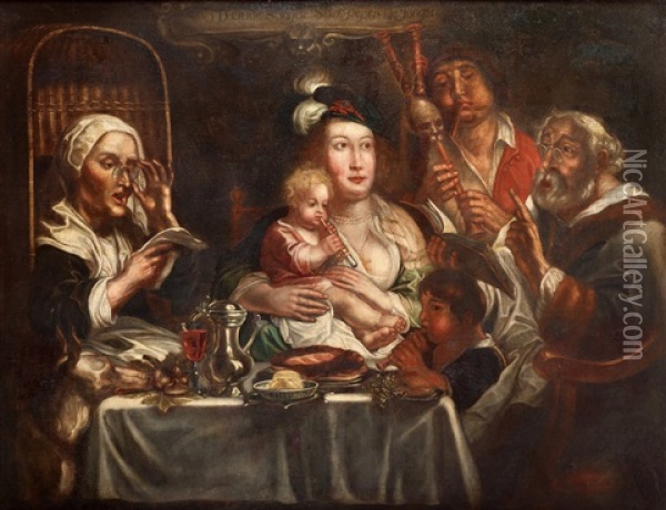 Den Flojtspelande Familjen Oil Painting - Jacob Jordaens