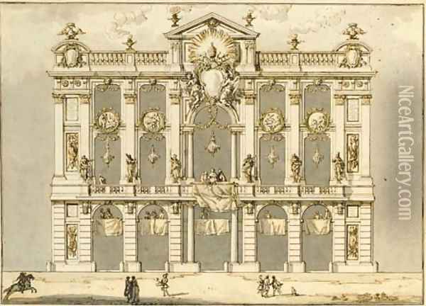 Design for a facade with the arms of Pope Clement XIII Rezzonico Oil Painting - Paolo Posi