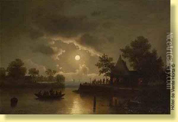 Lever De Lune Sur Le Canal Oil Painting - Theodor Genenger