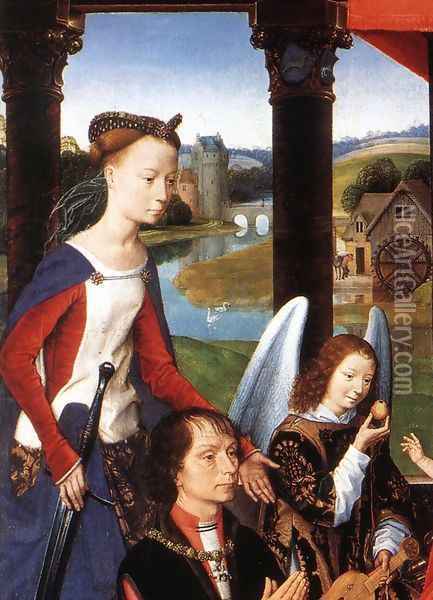 The Donne Triptych (detail-1) 1475 Oil Painting - Hans Memling