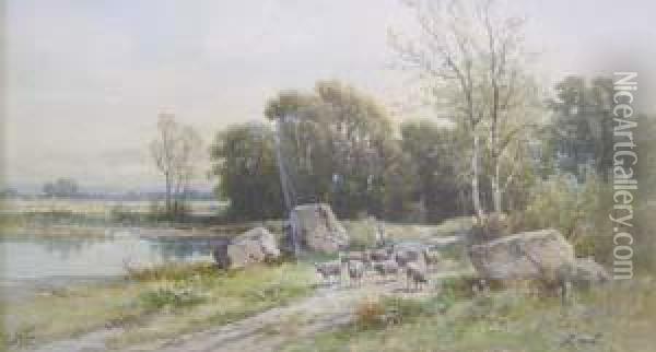 Herder With Flock Of Sheep Oil Painting - Carl Weber