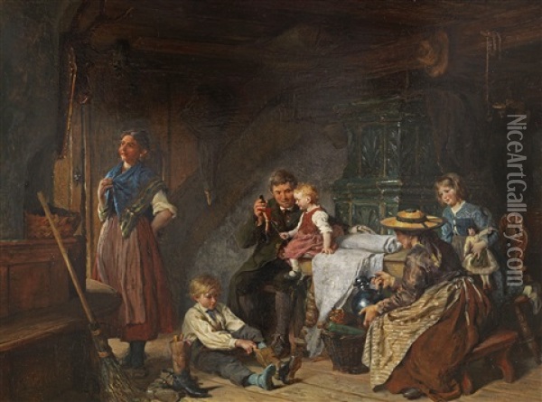 Familienszene Oil Painting - Felix Schlesinger