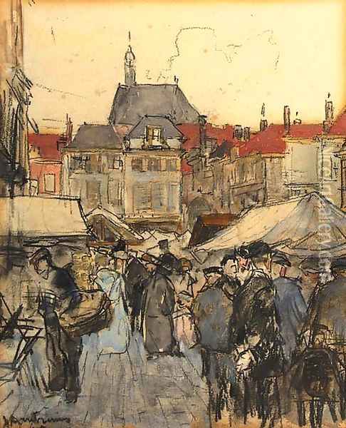 A busy market, The Hague Oil Painting - Floris Arntzenius