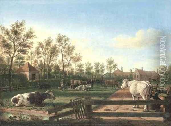 Cattle in an enclosed pasture Oil Painting - Dutch School