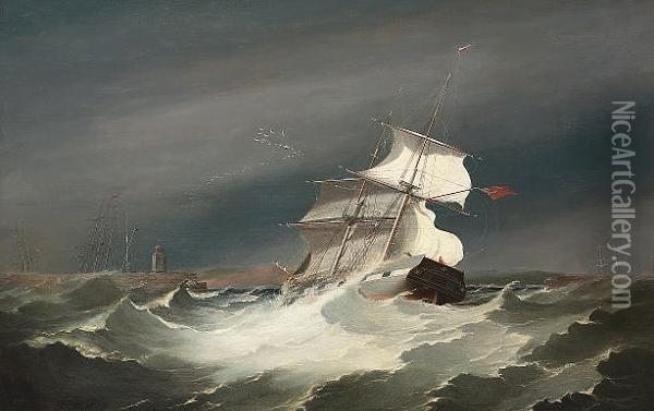 The 'united Kingdom' Of Sunderland Running Into Swansea Harbour In A Gale Oil Painting - George Cambers