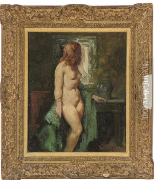 A Glance In The Mirror Oil Painting - Emile Baes