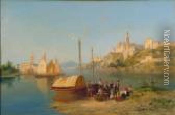 An Italian Lake View Oil Painting - William Raymond Dommersen