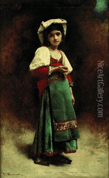 Portrait D'une Jeune Italienne Oil Painting - Leon Bonnat