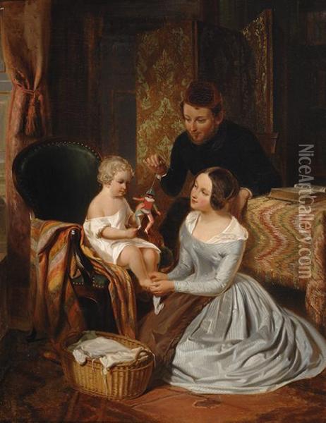 A Young Family Oil Painting - Pieter Gerardus Bernhard