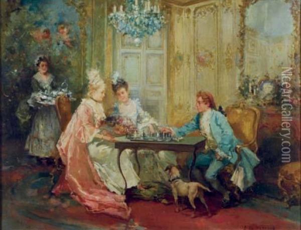 A Game Of Chess Oil Painting - Vicente Garcia de Paredes