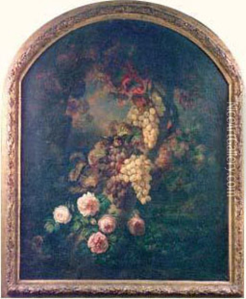 Composition De Fleurs Et De Fruits Oil Painting - Henri-Jean-Saint-Ange Chasselat