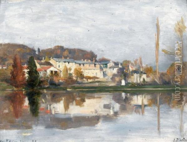 Uferpartie Mit Ansicht Von Ville-d'avray Oil Painting - Louis Rheiner