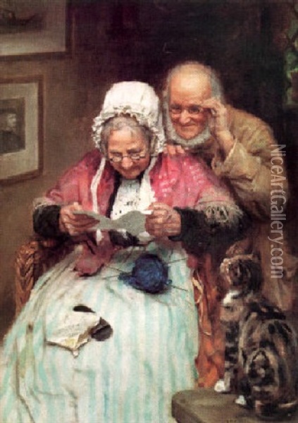 News From The Front (darby And Joan) Oil Painting - Arthur John Elsley