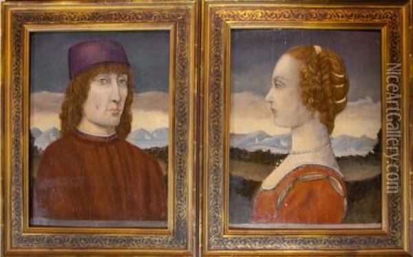A Pair Of Florentine Portraits Oil Painting - Sandro Botticelli