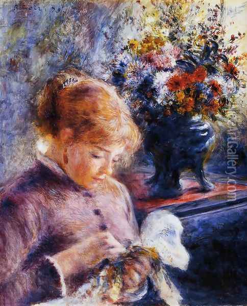 Young Woman Sewing Oil Painting - Pierre Auguste Renoir