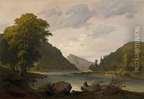 Sommerabend Am Fluss Oil Painting - Karl Friedrich Lessing