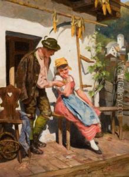 Tyrolean Couple Oil Painting - J. Sellenati