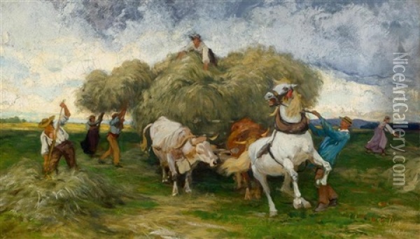 Hay Harvest Oil Painting - Johann Rudolf Koller