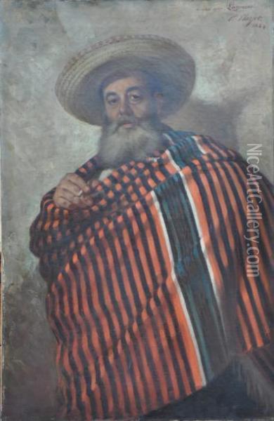 Portrait D'homme Barbu A La Cigarette Oil Painting - Ernest Narjot