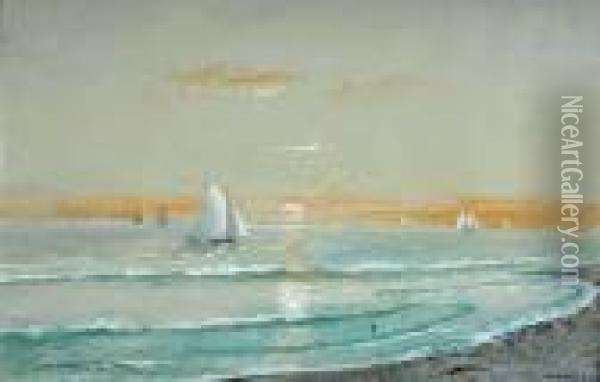 Sailboats At Sunset Oil Painting - Edmund Darch Lewis