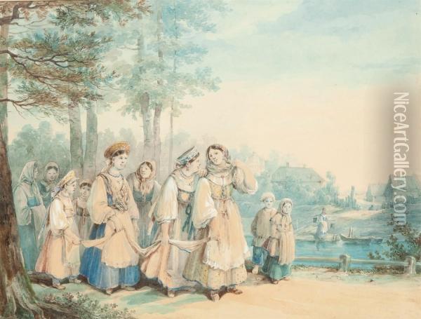 A Procession Of Young Maids Oil Painting - Carl Ivanovitch Kollmann