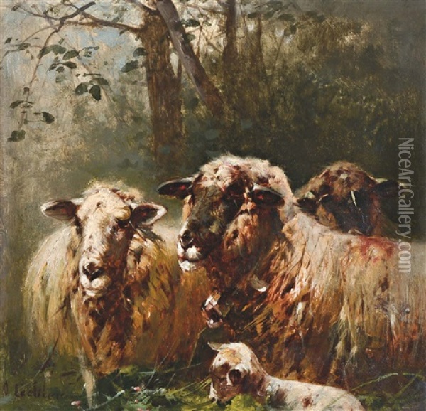 Drei Schafe Und Ein Lamm Oil Painting - Otto Friedrich Gebler