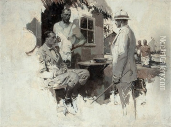 The Conversation, Story Illustration Oil Painting - Herbert Morton Stoops
