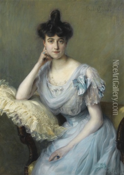 Portrait De Jeune Femme A La Robe Bleue Oil Painting - Paul Emile Chabas