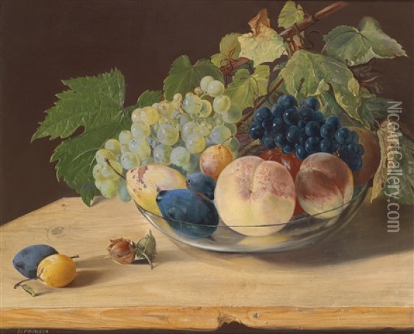 Fruchtestillleben Auf Einem Holztisch Oil Painting - Jan Nepomuk Jeremias