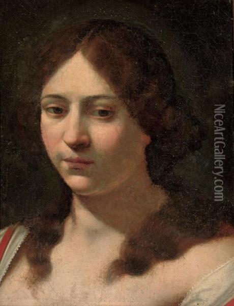 Head Of A Young Woman Oil Painting - Aubin Vouet