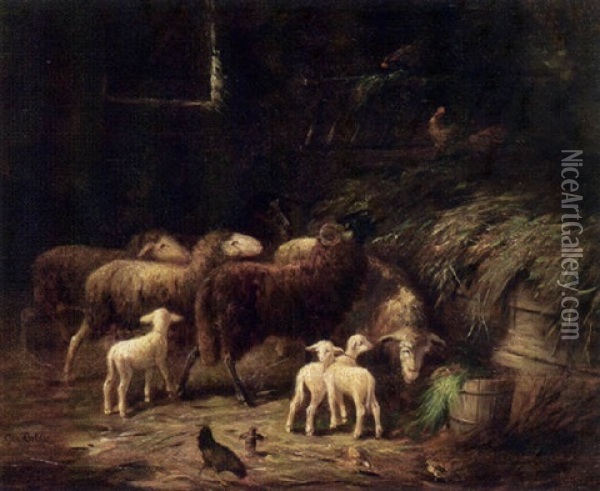 Im Schafstall Oil Painting - Otto Friedrich Gebler