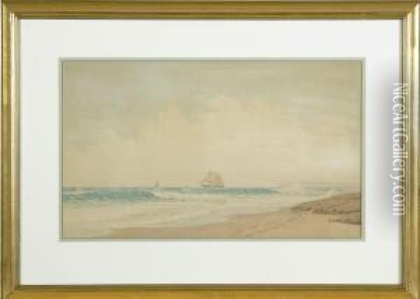 Expansive Shore Scene With Distant Vessels Oil Painting - Frederick Schiller Cozzens