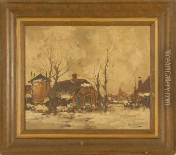 Winter Landscape With Town Oil Painting - Willem de Zwart