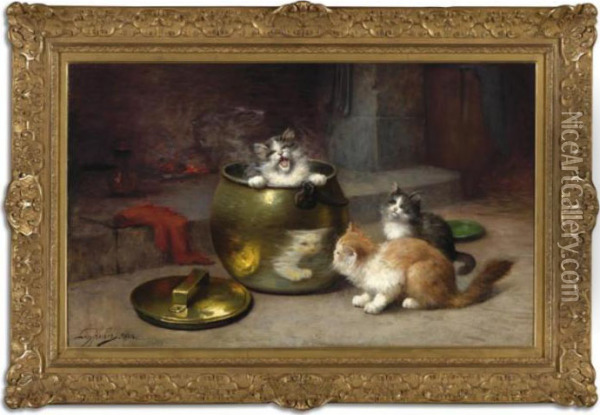 Kittens At Play Oil Painting - Leon Charles Huber