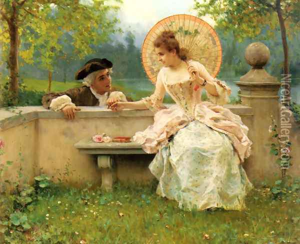 A Tender Moment in the Garden Oil Painting - Federico Andreotti