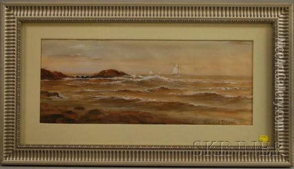 Ships Sailing Off The Coast In Sepia Tones Oil Painting - Edmund Darch Lewis