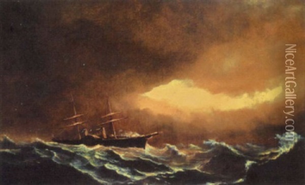 Ship On Stormy Seas Oil Painting - Edward Moran