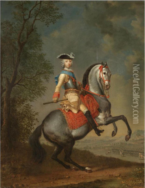 Grand Duke Petr Fedorovich On Horseback Oil Painting - Georg Christoph Grooth
