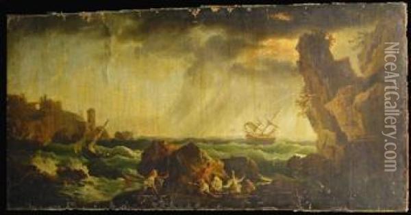 Shipwreck With Survivors On Shore Oil Painting - Claude-joseph Vernet