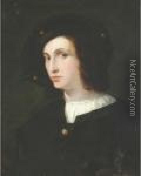 Portrait Of A Young Gentleman, Bust-length, In A Black Hat Oil Painting - Raphael (Raffaello Sanzio of Urbino)